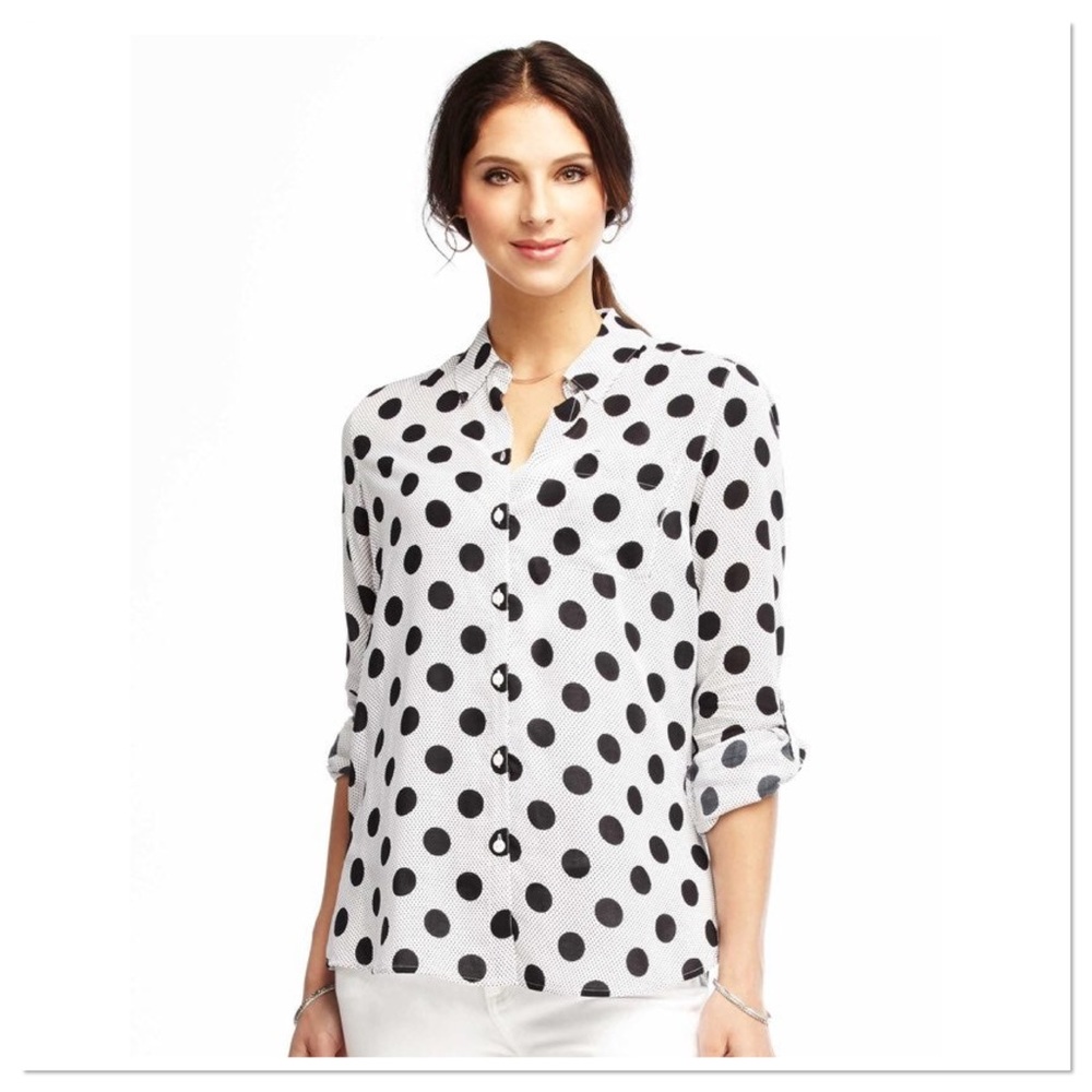 Foxcroft Polka Dot Button-Down Blouse Sz 4 - Picture 2 of 8